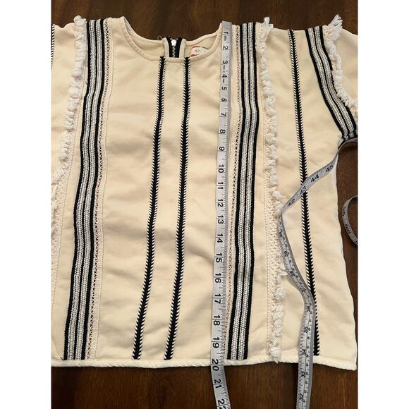 Anthropologie Eri + Ali Women’s Santillana Fringed Top Boho Small Cream Black - Picture 8 of 9